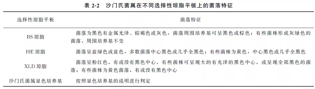 沙門氏菌屬在不同選擇性瓊脂平板上的菌落特征